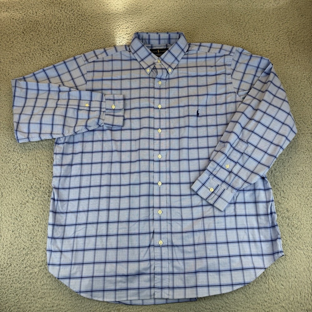 Ralph Lauren Performance Mens 1xb Light Blue Plaid Button Down Long Sleeve Shirt